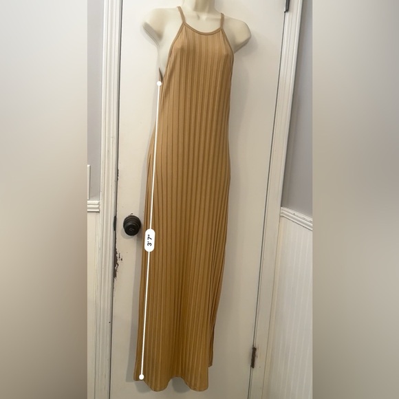 Jonathan Simkhai Women’s Size M Tan Ribbed Knit Maxi Dress High Neck Side Slit - Picture 10 of 11